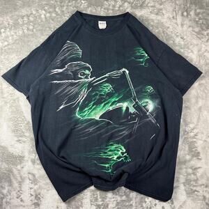 Vintage Y2K AOP Green Ghost Rider Black Graphic T-shirt Size XL